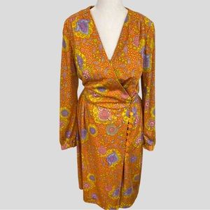 Vintage Utah Tailoring Mills Orange Multicolor Floral Paisley Wrap Dress
